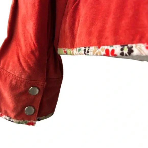 Vintage Suede Large Orange Red Jacket Leather 80s 90s Retro Designer JDS - Picture 9 of 14